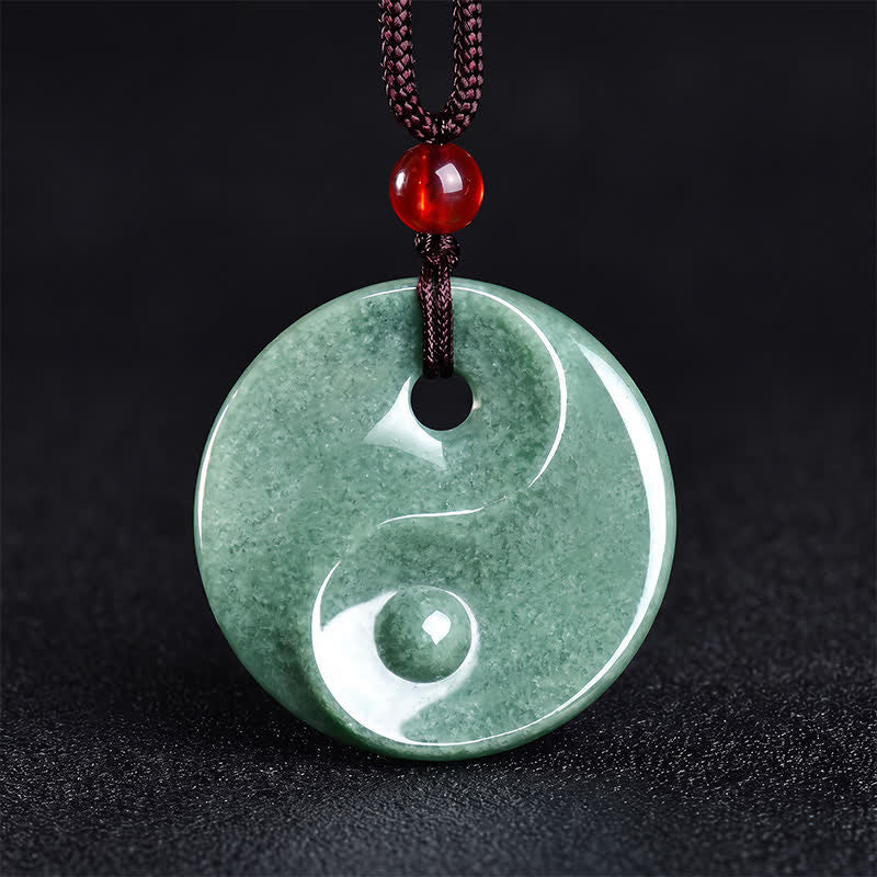 Buddha Stones Green Jade Yin Yang Balance Braided Cord Necklace - Jade Yin Yang - image 0