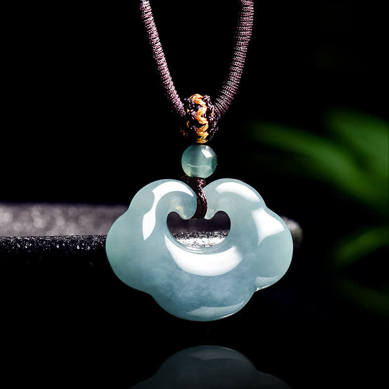Buddha Stones Jade Ruyi Cloud Chinese Lock Charm Luck Pendant Necklace - image 1