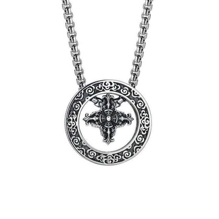 Buddha Stones Vintage Copper Crossed Vajra Spiritual Power Round Pendant Necklace - image 7