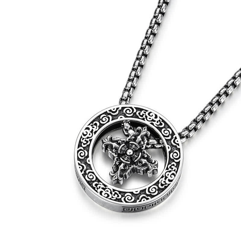 Buddha Stones Vintage Copper Crossed Vajra Spiritual Power Round Pendant Necklace - image 9
