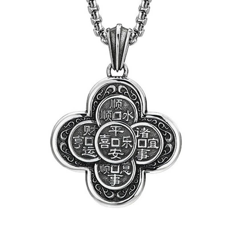 Buddha Stones Vintage Copper Five Emperor Coins Clover Design Wealth Amulet Necklace - image 4