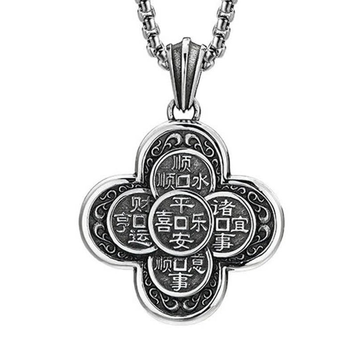 Buddha Stones Vintage Copper Five Emperor Coins Clover Design Wealth Amulet Necklace - image 4