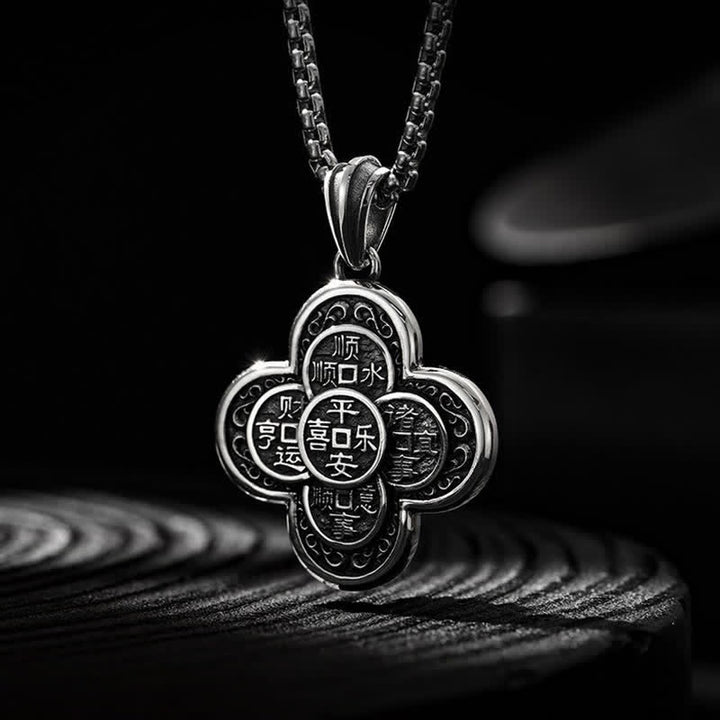 Buddha Stones Vintage Copper Five Emperor Coins Clover Design Wealth Amulet Necklace - Five Emperor Coins Clover Design - image 0