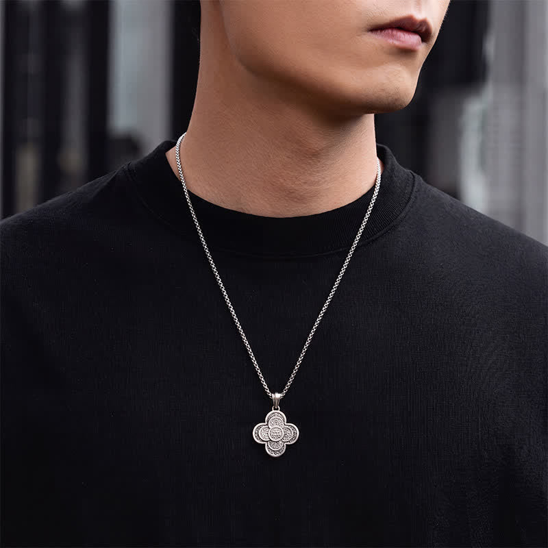 Buddha Stones Vintage Copper Five Emperor Coins Clover Design Wealth Amulet Necklace - image 3