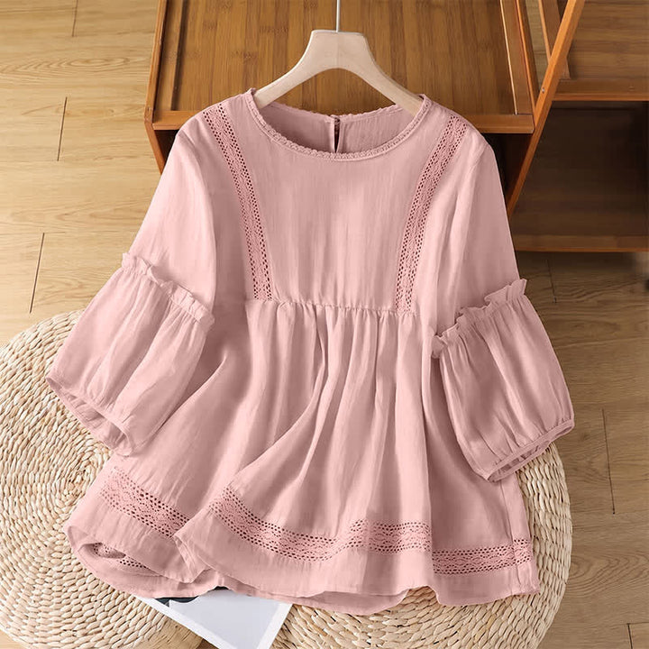 Buddha Stones Summer Casual Elegant Solid Crew Neck Lace Trim Women's Short Sleeve T-Shirts - LightPink - US8-10, UK/AU12-14, EU40-42 (2XL) - image 0