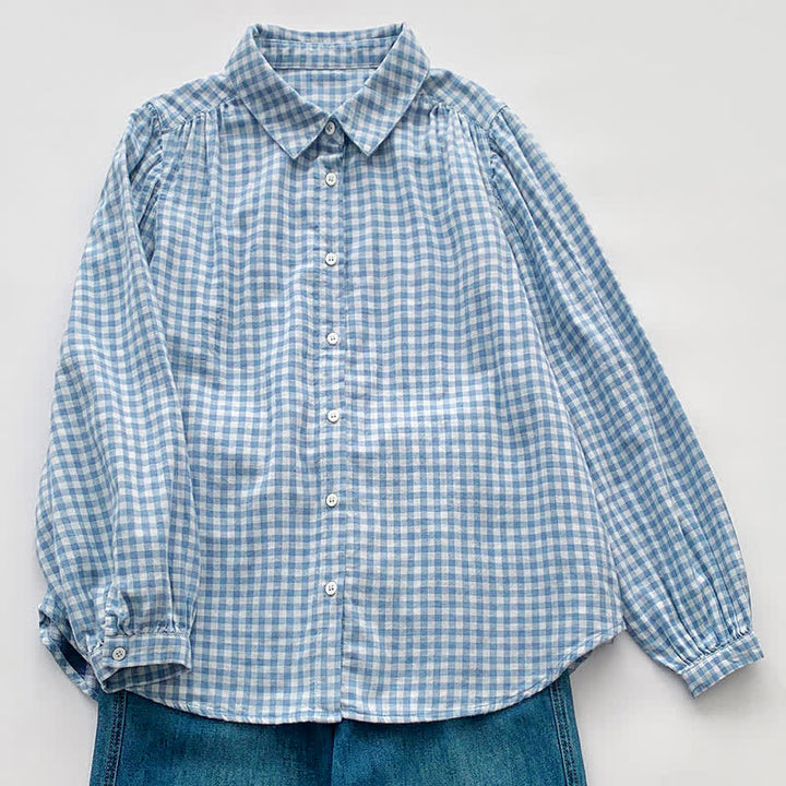 Buddha Stones Spring Fall Casual Vintage Button-Up Plaid Pattern Women's Long Sleeve Shirts - image 3