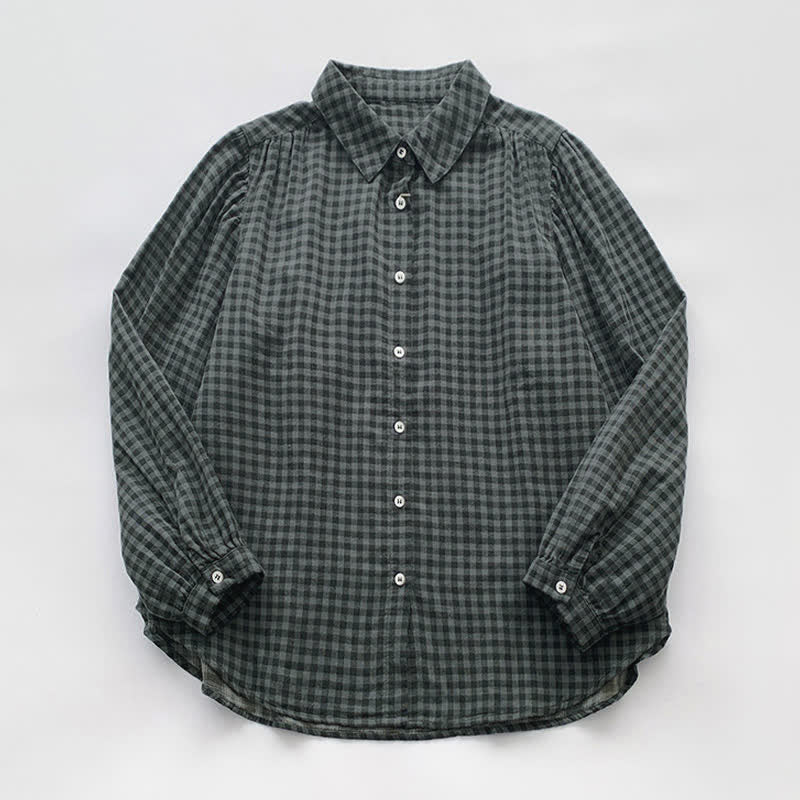 Buddha Stones Spring Fall Casual Vintage Button-Up Plaid Pattern Women's Long Sleeve Shirts - image 12