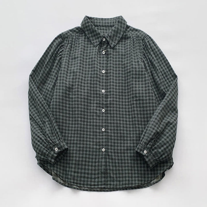 Buddha Stones Spring Fall Casual Vintage Button-Up Plaid Pattern Women's Long Sleeve Shirts - image 12