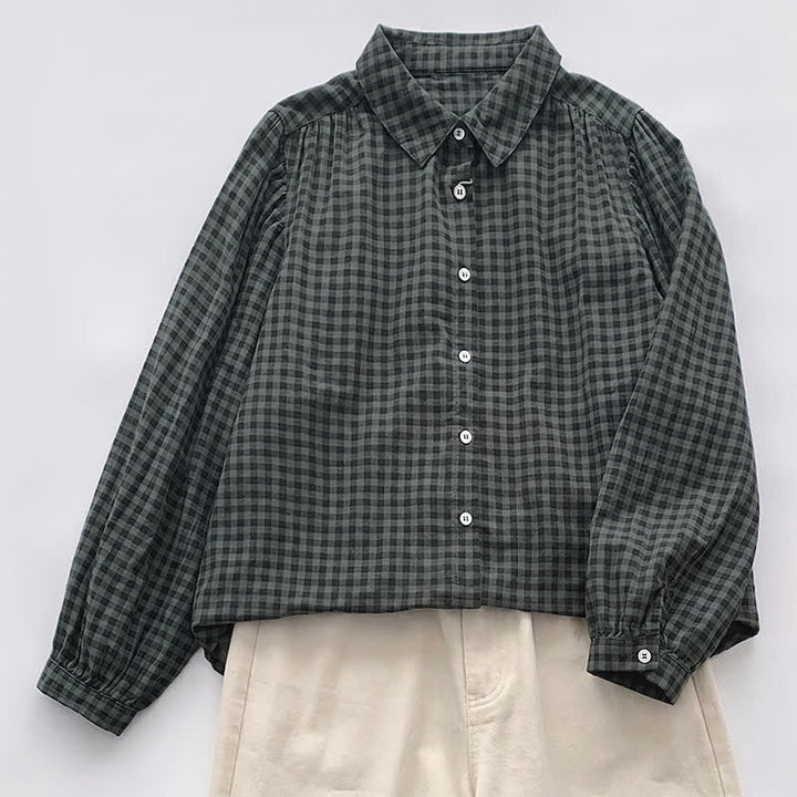 Buddha Stones Spring Fall Casual Vintage Button-Up Plaid Pattern Women's Long Sleeve Shirts - DarkOliveGreen - US8-10, UK/AU12-14, EU40-42 (2XL) - image 11