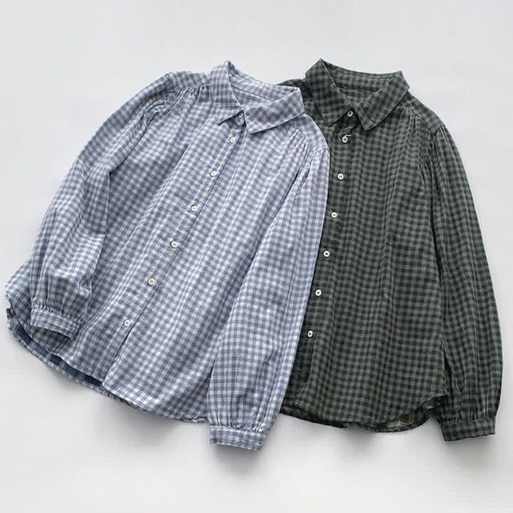 Buddha Stones Spring Fall Casual Vintage Button-Up Plaid Pattern Women's Long Sleeve Shirts - image 18