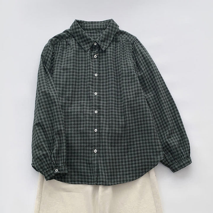 Buddha Stones Spring Fall Casual Vintage Button-Up Plaid Pattern Women's Long Sleeve Shirts - image 13