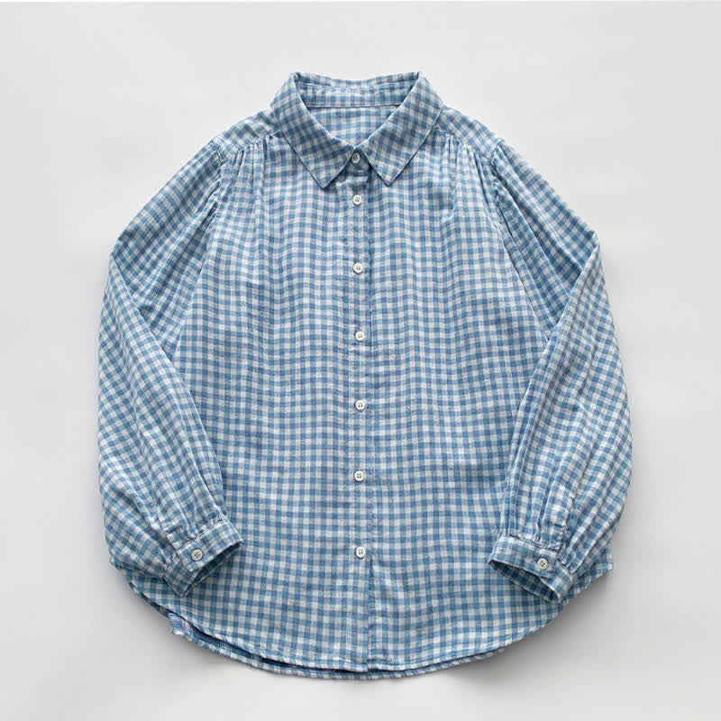 Buddha Stones Spring Fall Casual Vintage Button-Up Plaid Pattern Women's Long Sleeve Shirts - image 2