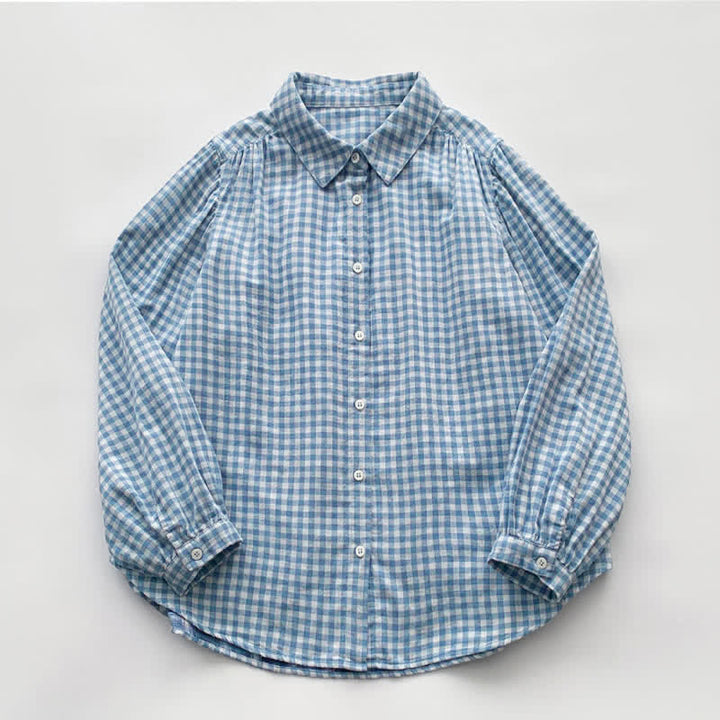 Buddha Stones Spring Fall Casual Vintage Button-Up Plaid Pattern Women's Long Sleeve Shirts - image 2
