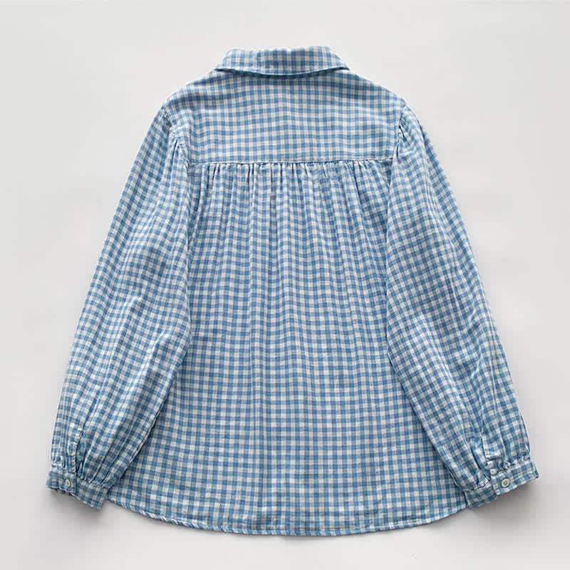 Buddha Stones Spring Fall Casual Vintage Button-Up Plaid Pattern Women's Long Sleeve Shirts - image 1