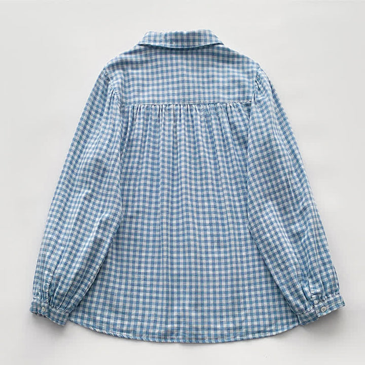 Buddha Stones Spring Fall Casual Vintage Button-Up Plaid Pattern Women's Long Sleeve Shirts - image 1