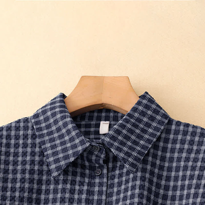 Buddha Stones Spring Fall Casual Vintage Button-Up Plaid Women's Long Sleeve Dress With Pockets - image 2
