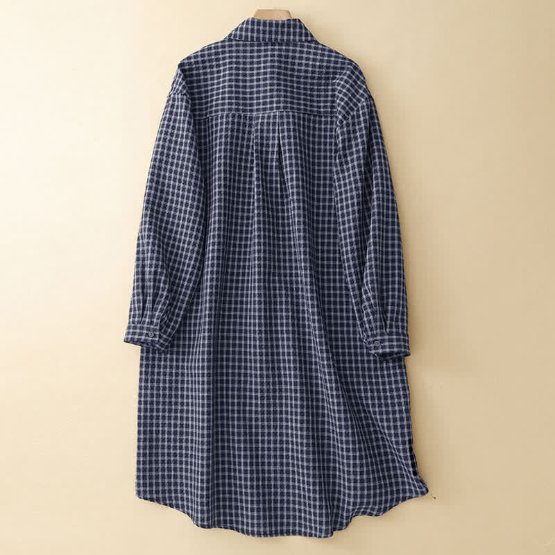 Buddha Stones Spring Fall Casual Vintage Button-Up Plaid Women's Long Sleeve Dress With Pockets - image 1