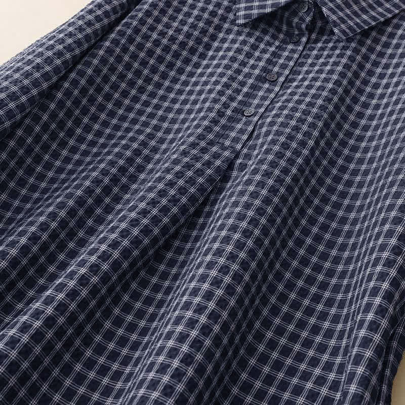 Buddha Stones Spring Fall Casual Vintage Button-Up Plaid Women's Long Sleeve Dress With Pockets - image 3
