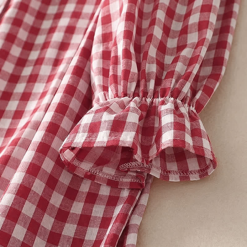 Buddha Stones Spring Casual Vintage Button-Up Gingham Women's Long Sleeve Dress With Pockets - image 6