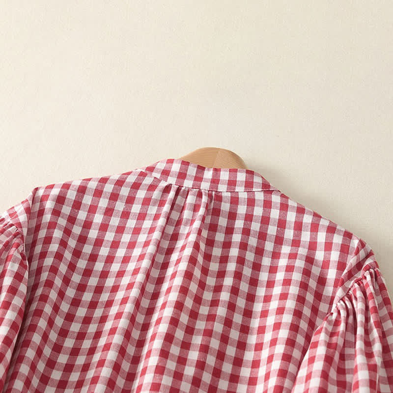 Buddha Stones Spring Casual Vintage Button-Up Gingham Women's Long Sleeve Dress With Pockets - image 3