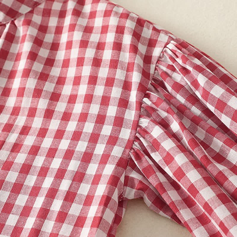 Buddha Stones Spring Casual Vintage Button-Up Gingham Women's Long Sleeve Dress With Pockets - image 5