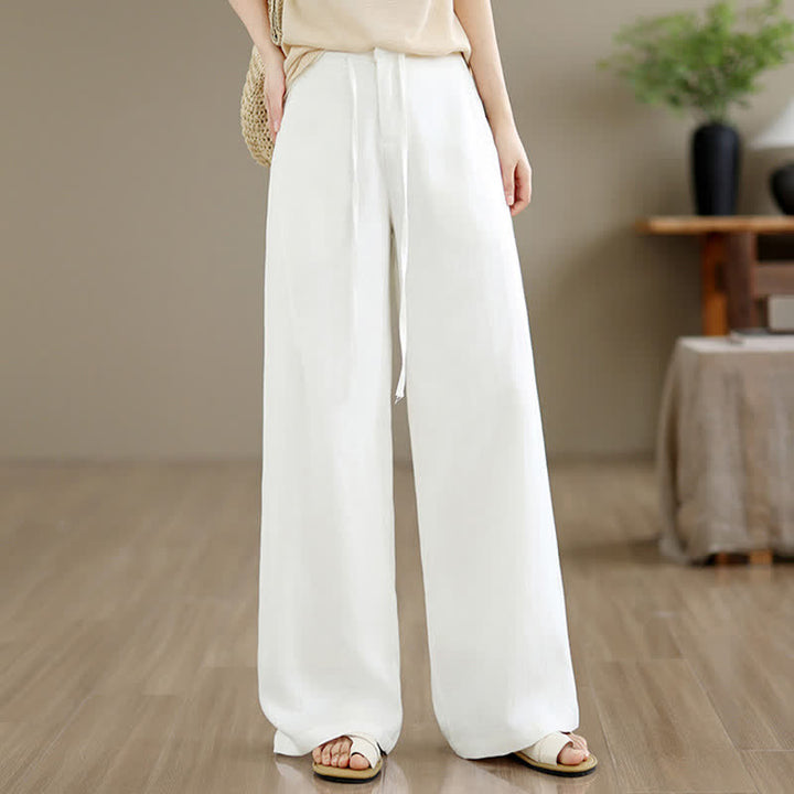 Buddha Stones Spring Summer Minimalist Casual Drawstring Zipper Design Solid Long Pants Women's Straight Leg Pants With Pockets - White - US12, UK/AU16, EU44 (2XL) - image 10