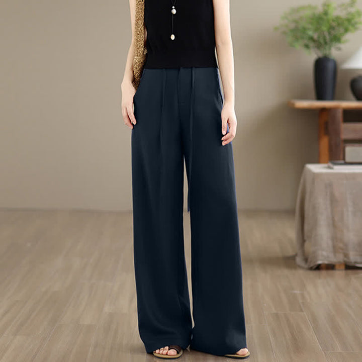 Buddha Stones Spring Summer Minimalist Casual Drawstring Zipper Design Solid Long Pants Women's Straight Leg Pants With Pockets - image 3