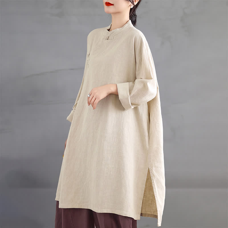 Buddha Stones Spring Fall Tang Style Vintage Mandarin Collar Frog Button Solid Women's Long Sleeve Shirts - image 13