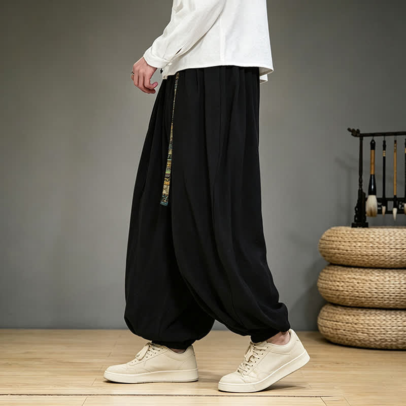 Buddha Stones Spring Summer Chinese-style Solid Ankle Pants Men's Harem Pants With Pocket - image 3