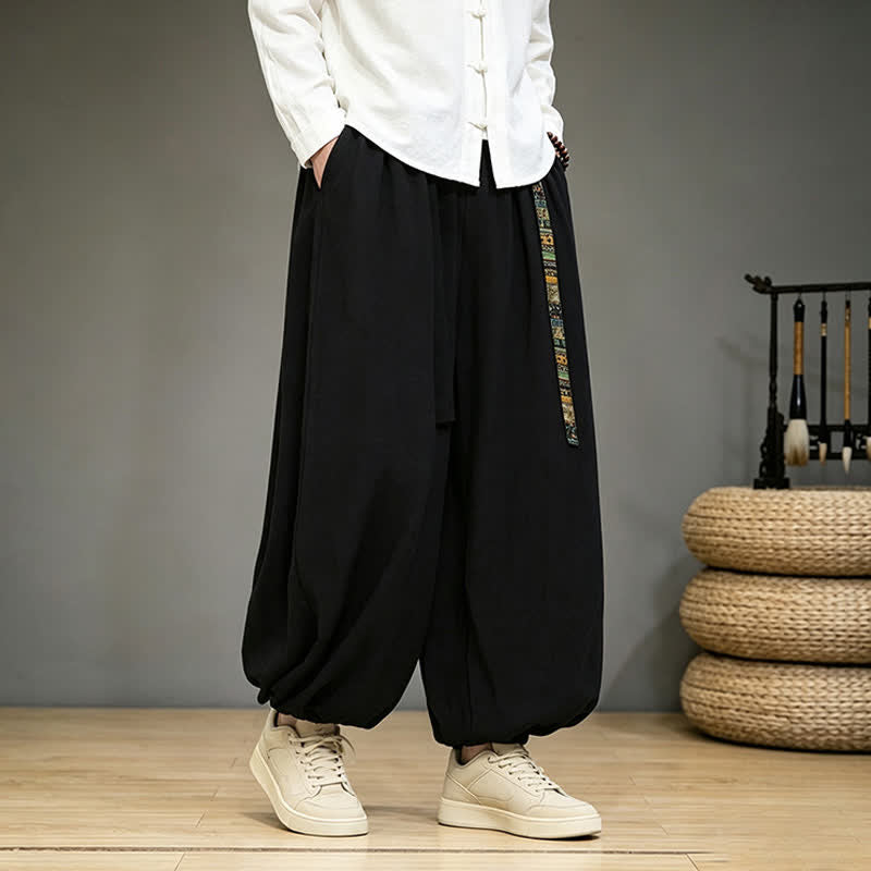 Buddha Stones Spring Summer Chinese-style Solid Ankle Pants Men's Harem Pants With Pocket - image 4
