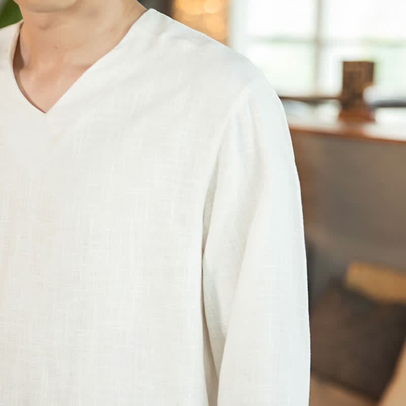 Buddha Stones Spring Fall Casual Minimalist Side Slit Solid Men's Long Sleeve T-Shirts - image 12