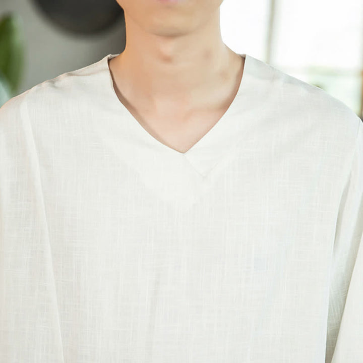 Buddha Stones Spring Fall Casual Minimalist Side Slit Solid Men's Long Sleeve T-Shirts - image 13