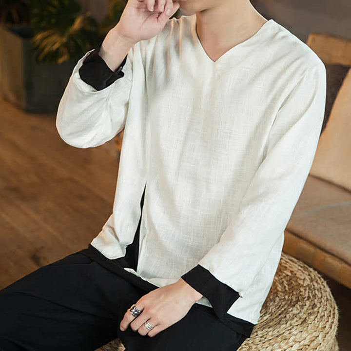 Buddha Stones Spring Fall Casual Minimalist Side Slit Solid Men's Long Sleeve T-Shirts - image 7
