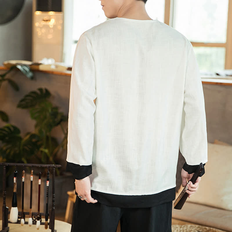 Buddha Stones Spring Fall Casual Minimalist Side Slit Solid Men's Long Sleeve T-Shirts - image 11