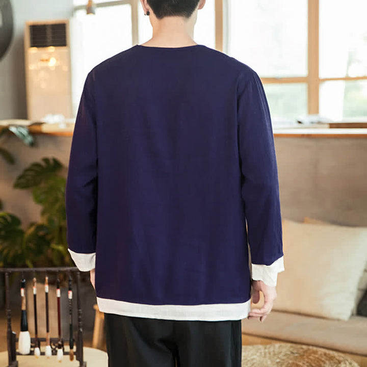 Buddha Stones Spring Fall Casual Minimalist Side Slit Solid Men's Long Sleeve T-Shirts - image 5