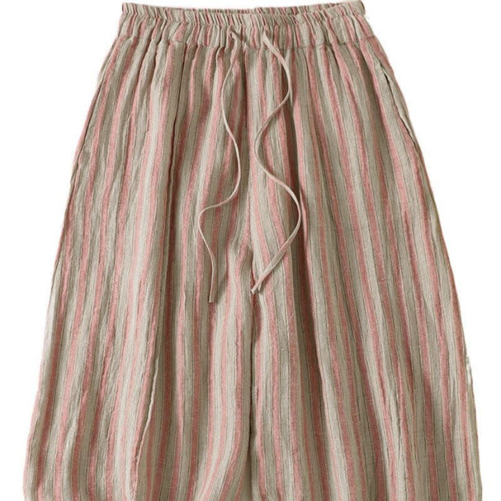 Buddha Stones Spring Summer Casual Boho Drawstring Striped Cropped Pants Women's Harem Pants With Pocket - image 8