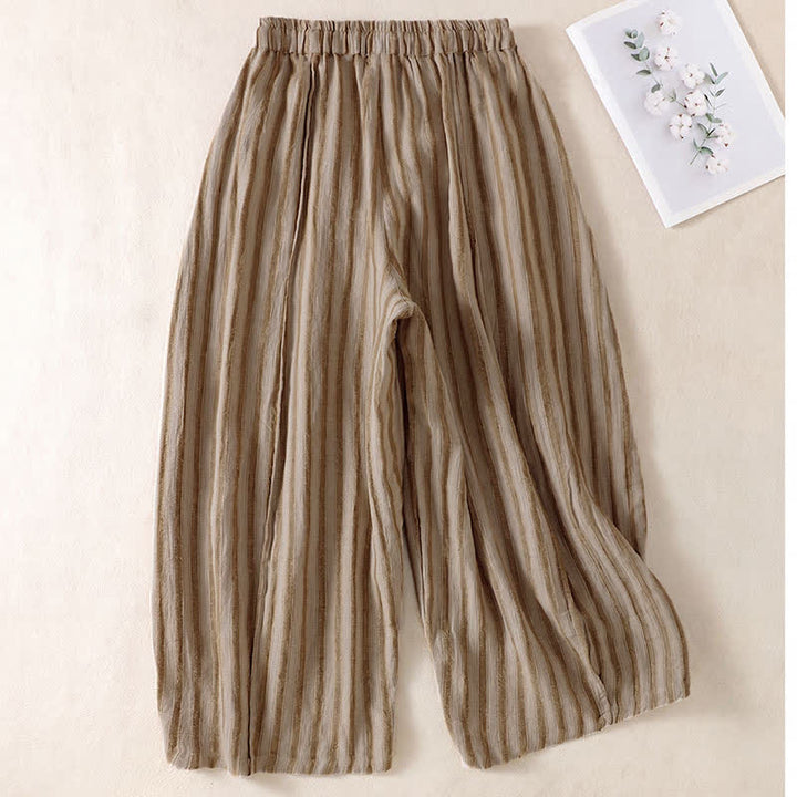 Buddha Stones Spring Summer Casual Boho Drawstring Striped Cropped Pants Women's Harem Pants With Pocket - image 1