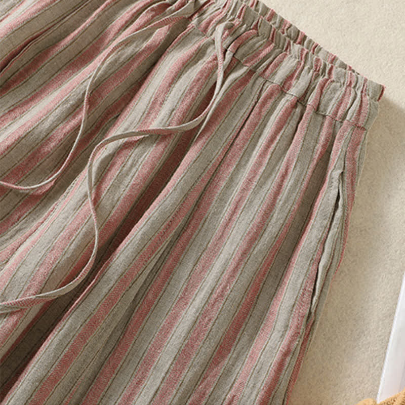 Buddha Stones Spring Summer Casual Boho Drawstring Striped Cropped Pants Women's Harem Pants With Pocket - image 11