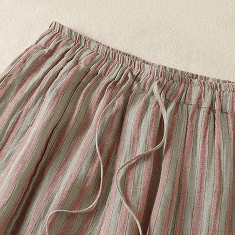 Buddha Stones Spring Summer Casual Boho Drawstring Striped Cropped Pants Women's Harem Pants With Pocket - image 9