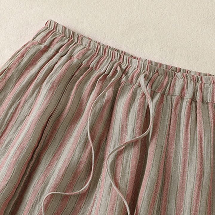 Buddha Stones Spring Summer Casual Boho Drawstring Striped Cropped Pants Women's Harem Pants With Pocket - image 9