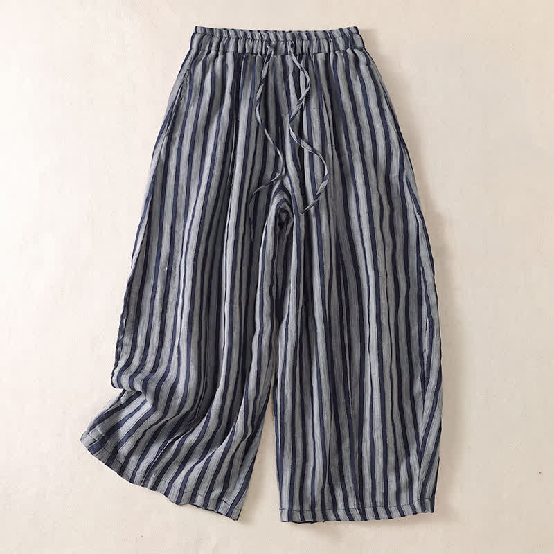 Buddha Stones Spring Summer Casual Boho Drawstring Striped Cropped Pants Women's Harem Pants With Pocket - Grey - US8-10, UK/AU12-14, EU40-42 (2XL) - image 17