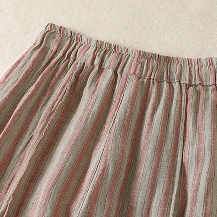 Buddha Stones Spring Summer Casual Boho Drawstring Striped Cropped Pants Women's Harem Pants With Pocket - image 10