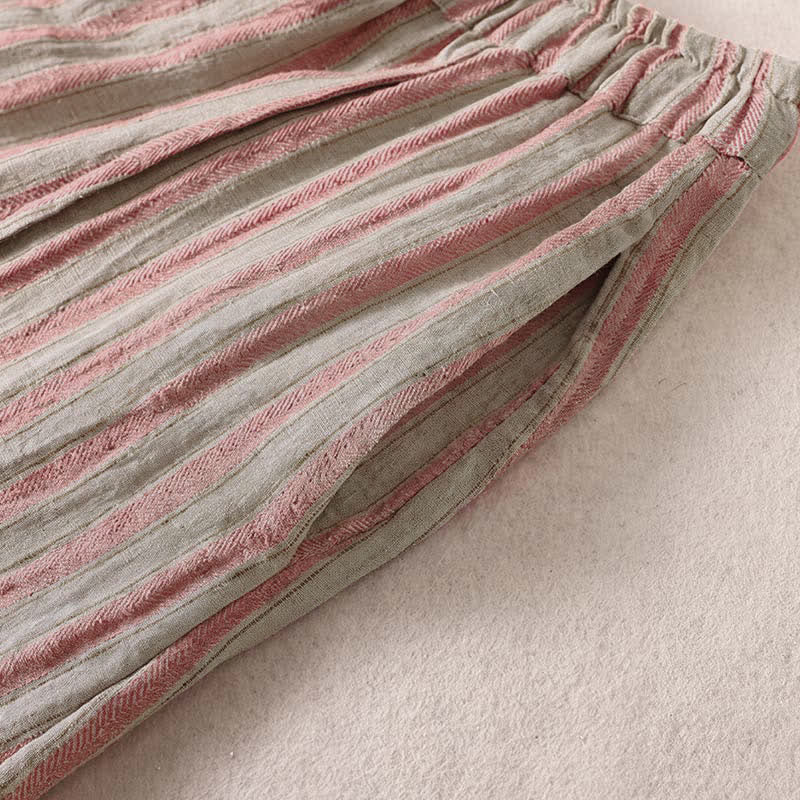 Buddha Stones Spring Summer Casual Boho Drawstring Striped Cropped Pants Women's Harem Pants With Pocket - image 13