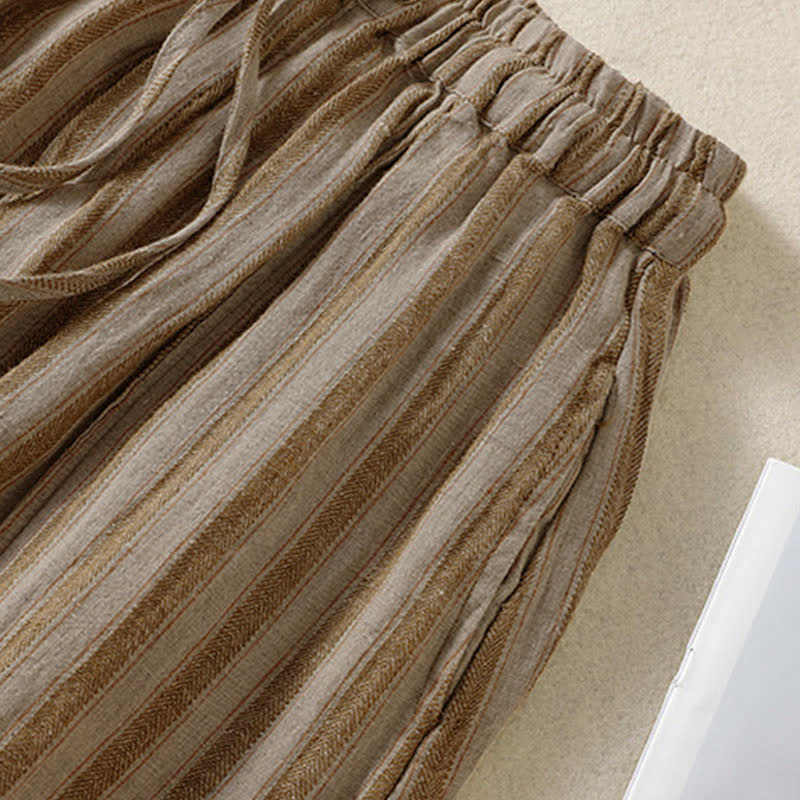 Buddha Stones Spring Summer Casual Boho Drawstring Striped Cropped Pants Women's Harem Pants With Pocket - image 4