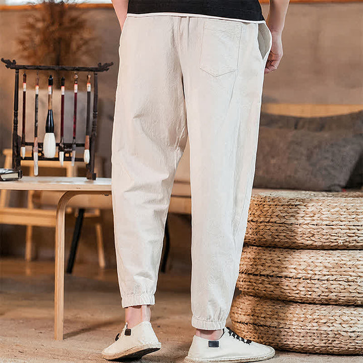 Buddha Stones Spring Summer Casual Minimalist Drawstring Solid Cropped Pants Men's Tapered Pants With Pocket - image 31