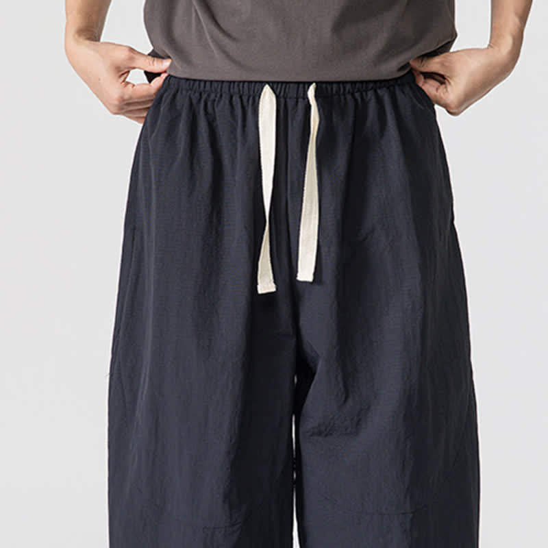 Buddha Stones Spring Summer Casual Minimalist Drawstring Solid Cropped Pants Men's Harem Pants With Pockets - image 14