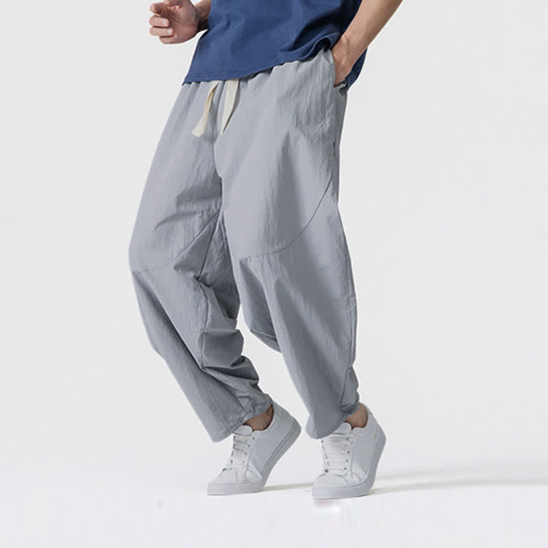Buddha Stones Spring Summer Casual Minimalist Drawstring Solid Cropped Pants Men's Harem Pants With Pockets - image 22