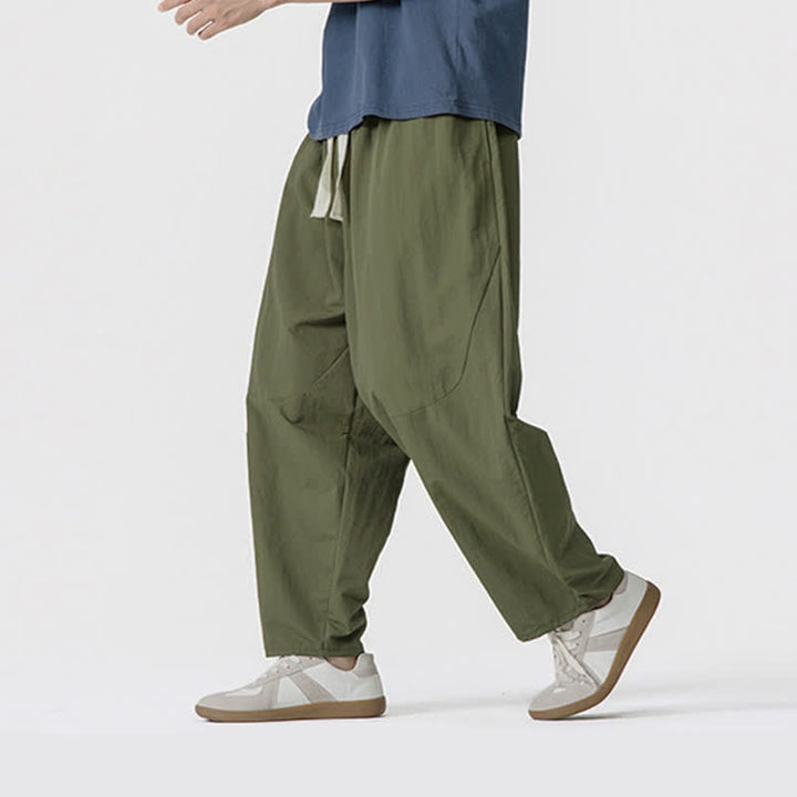 Buddha Stones Spring Summer Casual Minimalist Drawstring Solid Cropped Pants Men's Harem Pants With Pockets - image 3