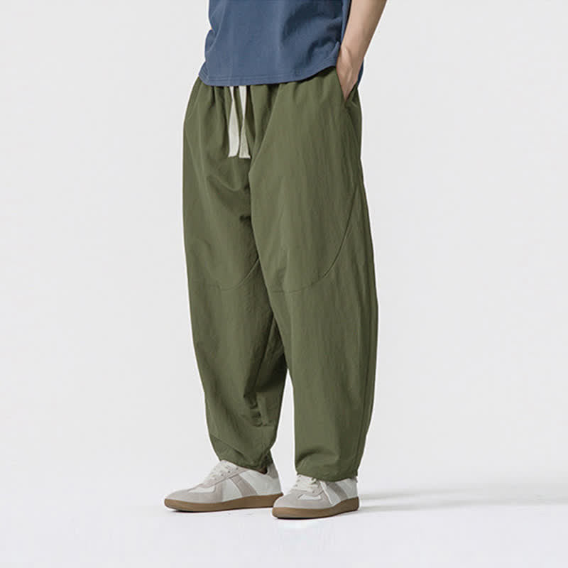 Buddha Stones Spring Summer Casual Minimalist Drawstring Solid Cropped Pants Men's Harem Pants With Pockets - image 5