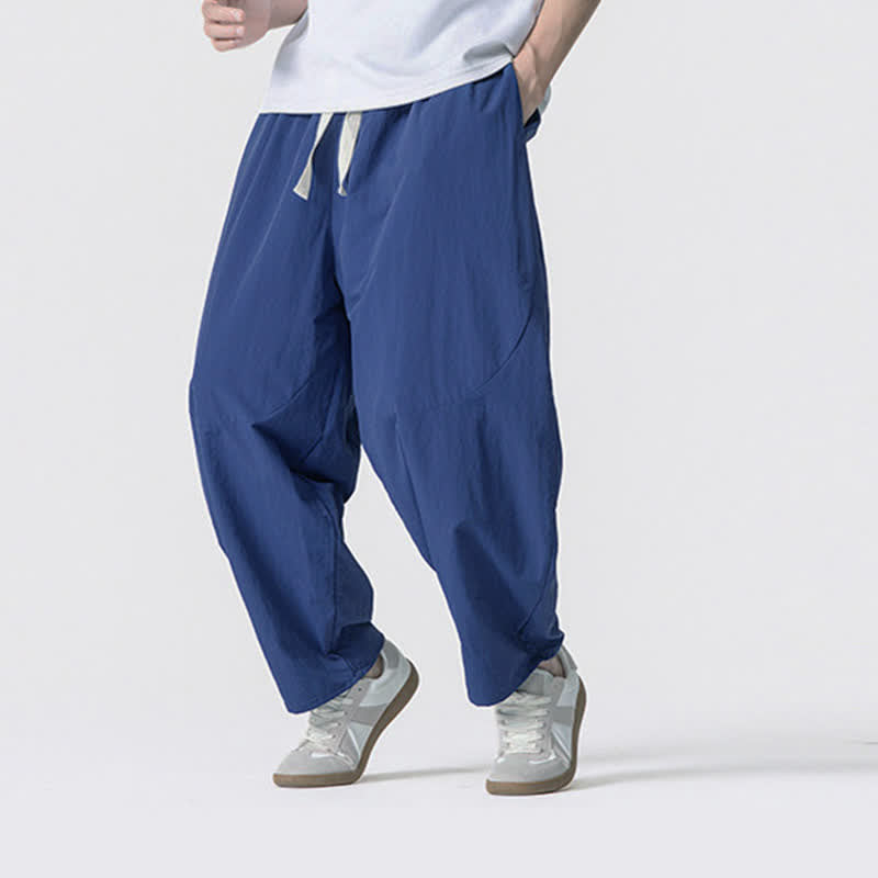 Buddha Stones Spring Summer Casual Minimalist Drawstring Solid Cropped Pants Men's Harem Pants With Pockets - image 29